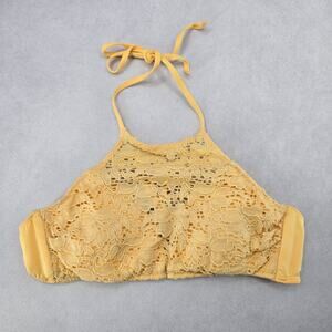 Bikini Top H&M Yellow Lace Crochet Eyelet Halter Tie Padded Bralette Size 6